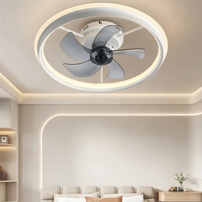 Oscillating Ceiling Fan Light Dual LED Ring DC Motor 20W 5 Blades 360° Rotation Flush Mount for Bedroom Living Room Hallway