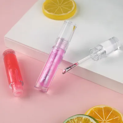 Wholesale Metal Brush Head 3 Colors Clear Lip Gloss Tube Rose Flower Lip Gloss Private Label Shine Lip Gloss Oil