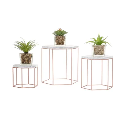 Geometric Vintage Rose Gold Tone Metal Display Riser Stands Set of 3 Wood Display Riser Set