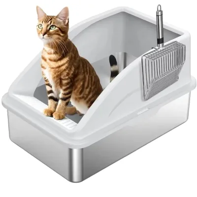Extra Large Enclosed Stainless Steel Cat Litter Box with 20L Inner Space Easy Cleaning Leakage Proof High Metal Toilet