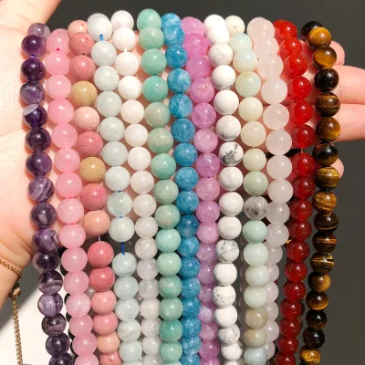Wholesale Round Smooth Rose Quartz/Lepidolite/Turquoise/Howlite/Agates/Lava Loose Stone Beads for Jewelry Making