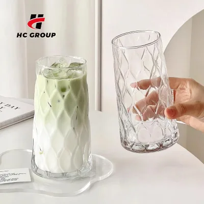Ins Style Summer Juice Milk Tea Cup Diamond Shaped 15oz Ice American Coffee Whiskey Beverage Glass