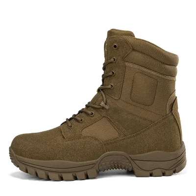 Men's Leather Waterproof Hiking Boots with Zip & Lace-Up Closure for Spring/Autumn Mountaineering Made in Guangdong