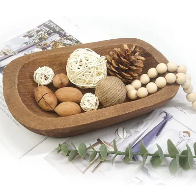 Art Deco Natural Wood Hand Carved Dough Bowl for Home Decor Multi-piece Package Christmas Party Decor