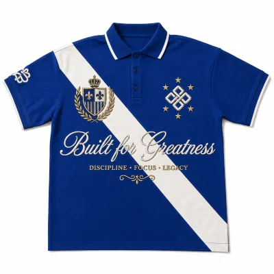 Varsity Fashion Streetwear Royal Blue Mens Polo T-Shirt Heavyweight Cotton Brand Embroidered logo Polo Shirt Streetwear Clothes