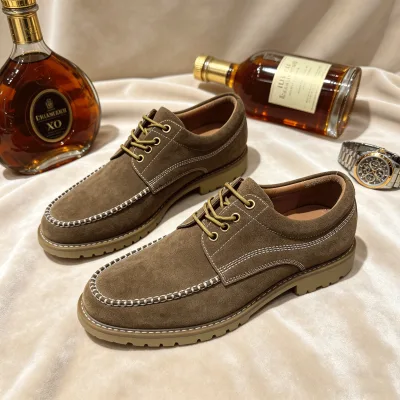 2026 New Men's Lightweight Walking Shoes Thick Sole Suede Leather Casual Shoes Office Outdoor Weekend Modern Business Footwear