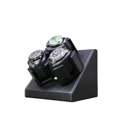 3-Slot Automatic Watch Winder with Carbon Fiber and PU Leather Black Running Box for Convenient Watch Storage