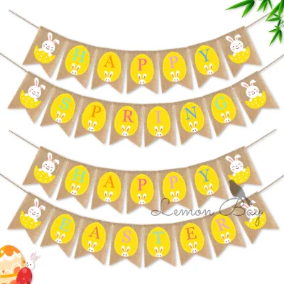 Happy Spring Easter Easter Themed Party Decoration Burlap Banner