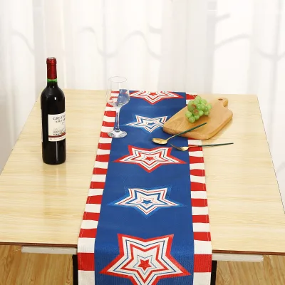 Luxury Star Theme Print Cheese Cloth Table Runner Durable Linen Tablecloth for Wedding Party Banquet Home Decorations