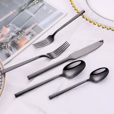 Metal Black Titanium Colorful Cutlery Stainless Steel Spoon Fork Set Dinner Knife