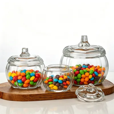 Pumpkin Shaped Glass Jar with Good Sealing for Food Storage Candle Holder