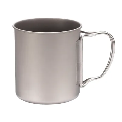 Titanium Camping Mug with Lid and Folding Handle Portable Outdoor Coffee Cup with Measurement Marks for Hiking and Backpacking