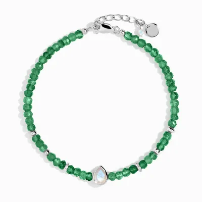925 Sterling Silver Silver Bracelet for Girlfriend Green Agate Bead Bracelet Multi Stone Bracelet