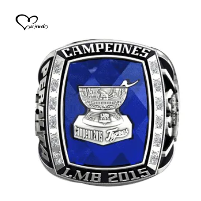 Personalized Men's USA Sport Championship Ring with Custom Blue Big Gemstone
