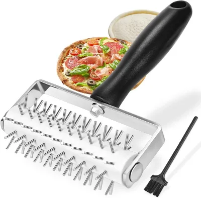 Homemade Pizza Cake Pie Bread Pastry Baking Tool Premium Dough Roller with Stainless Steel Spikes, Sturdy Pizza DockerTool