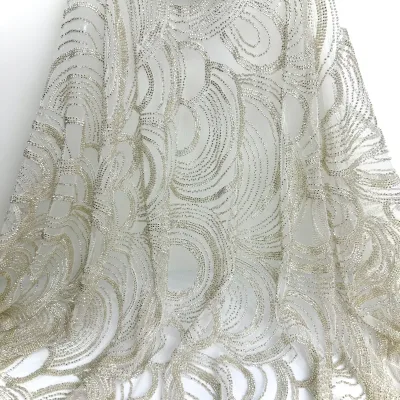 Golden Supplier Direct Sales Low Price Chiffon Lace With Sequin Embroidery Beaded Fabric for Party Dress