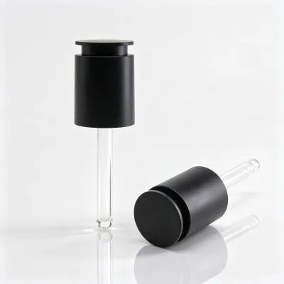 Wholesale Matte Black 20mm Cosmetic Serum Bottle Press Push Button Dropper Cap Free Samples