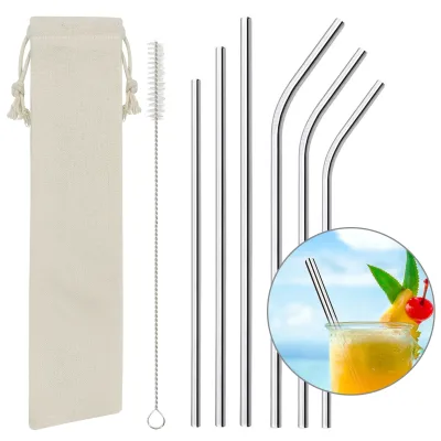 304 Stainless Steel Reusable Eco-Friendly Food Grade Milk Tea Color Straw with Titanium Plating Cleaning Brush Bar Accessories