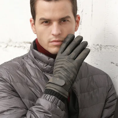 Fashion Windproof Men Warmth Camo PU Leather Winter Driving Gloves
