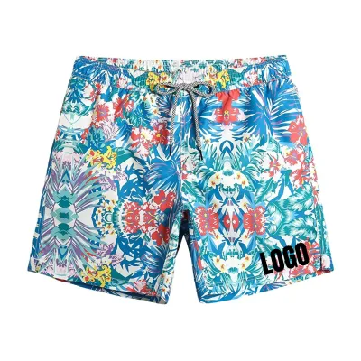 OEM Wholesale Swimming Trunks Pattern Printed Polyester Quick Drying Mesh Liner Adults and Kids Beach Shorts