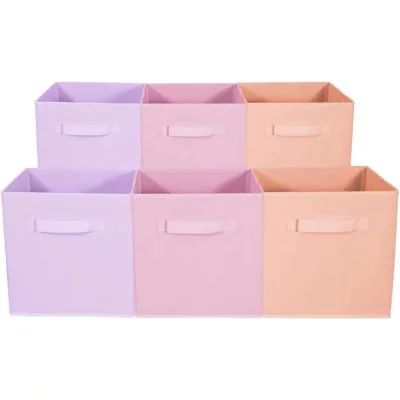 Multifunctional Foldable Non-Woven Fabric Storage Cube Basket Rectangle Shape Handles for Home Bedroom Organizing Toys Storage