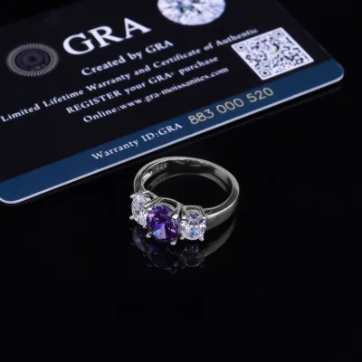 Fashion Certified Two Tone Moissanite Diamonds Ring Purple and White Moissanite S925 Sterling Silver Wedding Rings for Women