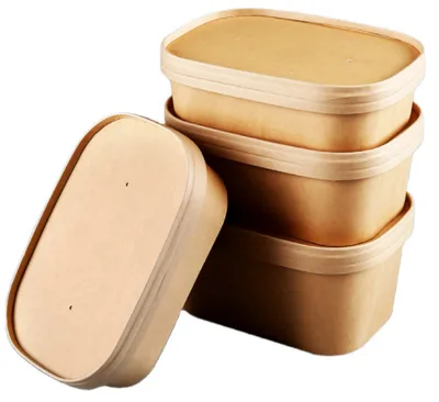 Takeaway Fast Food Box Customized Logo Rectangular Paper Bowl with Lid