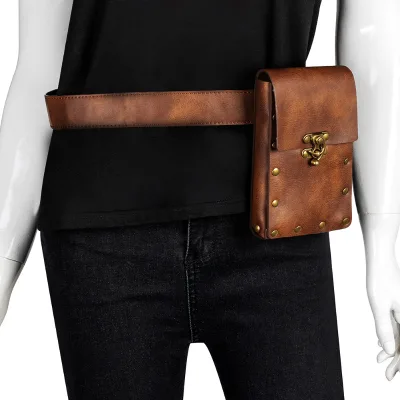 Mobile Phone Bag Belt Leather Wallet Men Women Medieval Steampunk Pirate Costume Travel Waist Fanny Packs Purse for Adult