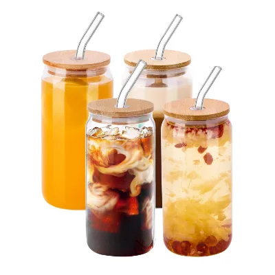 16oz Halloween Libbey Beer Can Glass UV DTF Wrap Bulk Glass Can Cup With Bamboo Lid Glass Straw Custom Logo for Party Drink