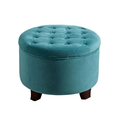 Button Tufted Round Storage Ottoman With Removable Lid Teal Wholesale Coffee Tables