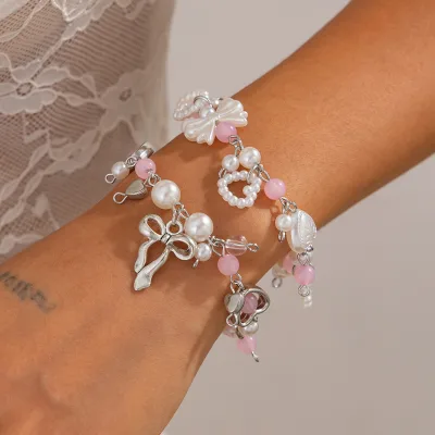 European American Women's Jewelry Sweet Style butterfly Pendant Bracelet Gold Accents Fresh Cute Beaded bracelet