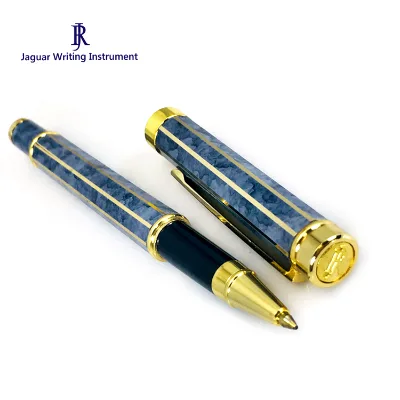 Low Price Promotional Diamond Cutting Straight Line Octagonal Shape Metal Roller Pen Customer's Logo 0.5mm Blue/Black Ink Marble