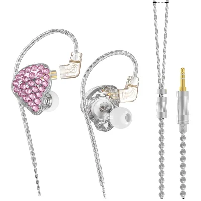 Live-streaming Monitor Diamond-bordered Style In-ear Wired Earphones with 3.5mm Aux Cord for Ladies Without Mic