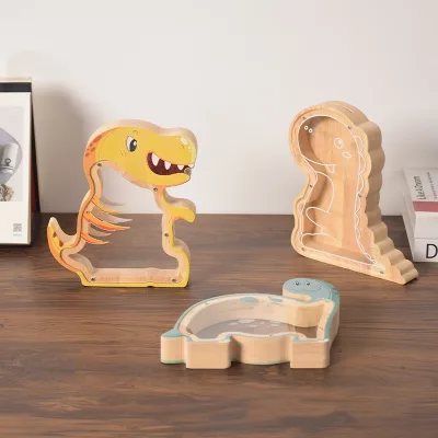 Children's Wooden Dinosaur Piggy Bank Cartoon Dog Piggy Bank Wooden Tabletop Animal Piggy Bank