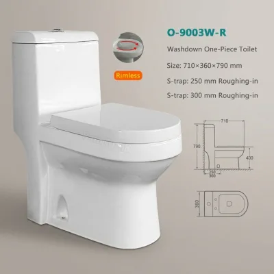 Chaozhou Factory Cheap Rimless Washdown One Piece Toilet 4 Inch Flush Ceramic WC Toilet Mass Production for Africa Middle East