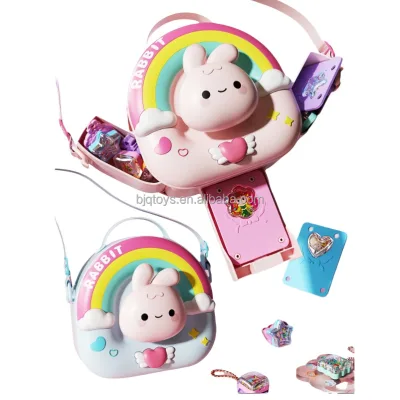 BJQ Handmade DIY Plastic Creative Paste Toy Little Girls' Play House with Cute Rabbit Magic Box for Kids Gift Backpack