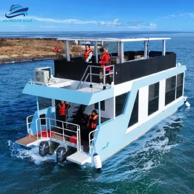 Gas Powered Houseboat for Lakes Customized Gasoline Houseboat Modern Mobile Prefab Fly Ridge Houseboat With Second Floor