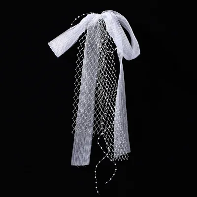 Wedding Headdress Short Bride Veil  Fluttering Belt Mesh String Bead Veil Marriage Proposal