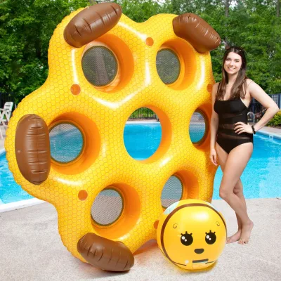 6-Person PVC Inflatable 6x6FT Honeycomb Pool Float Lounger Beach & Lake Floaty with Backrests and Cup Holders