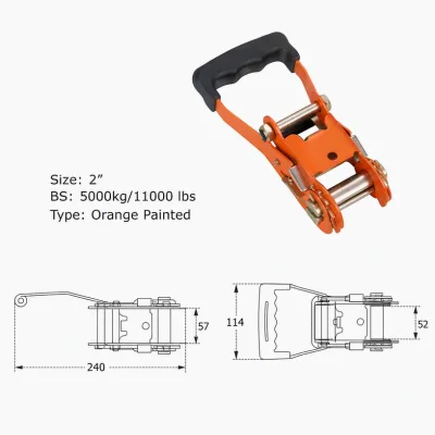 2 Inch Orange Painted Ratchet Tie Down Buckle 11000 Lbs with Ergonomic Handle Cargo Control for Logistics Transport