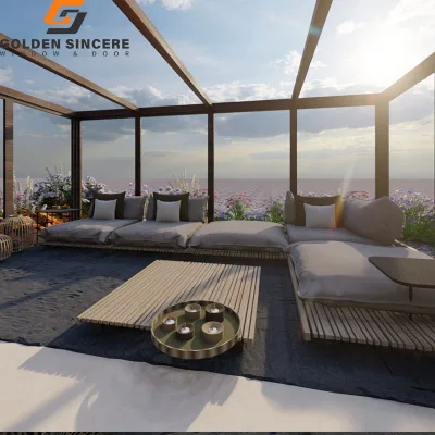 Custom Modern Design Glass Aluminum Sunroom Slant Roof Soundproof Sliding Open Style Waterproof Feature Villa House