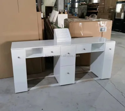 Salon Furniture Wholesale Modern Style Nail Salon multiple drawers White Glossy 2 Seats Nail Table for Nail Art