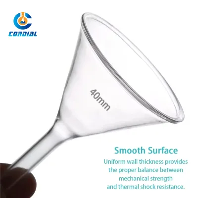 The Best Selling High Quality Laboratory Glass Funnel with a 40mm Short Rod and Transparent Chemical Filtration Function