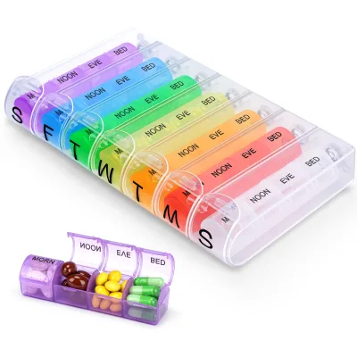 Weekly Pill Organizer: Daily & Weekly Planner for Pills & Vitamins, 4x/Day Reminder, Easy-to-Read