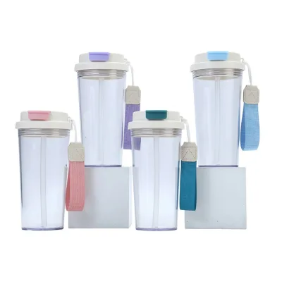 Summer 600ml Multi-functional Portable Reusable Plastic Dual Purpose Straw Sports Water Cup