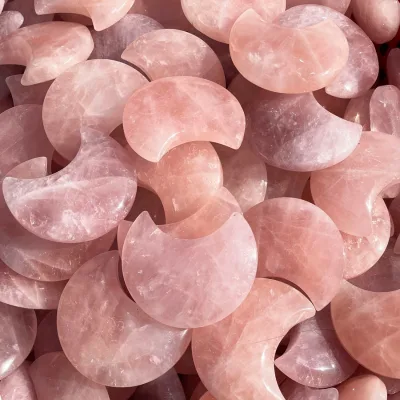 Wholesale Natural Gemstone Polished Rose Quartz Crystal Moon
