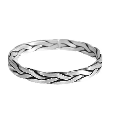 S999 Sterling Silver Charm Bracelet for Men Women Retro Woven Pattern Matte Bright Silver Bangle Jewelry Wholesale
