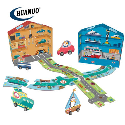 Intellectual Development Creative DIY Paper Track Car Puzzle Toys Kids Puzzles