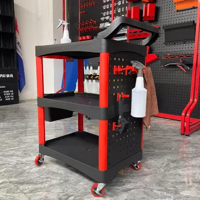 Wald GA3-03 OEM Factory Auto Repair Shop Tool Cart Trolley Flexible 3 Shelf Multi-functional Injection Moulded Plastic Red+Black