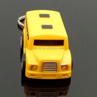 New Arrival Mini Plastic LED Flashlight Keychain School Bus Shaped Cartoon Sound Keychain